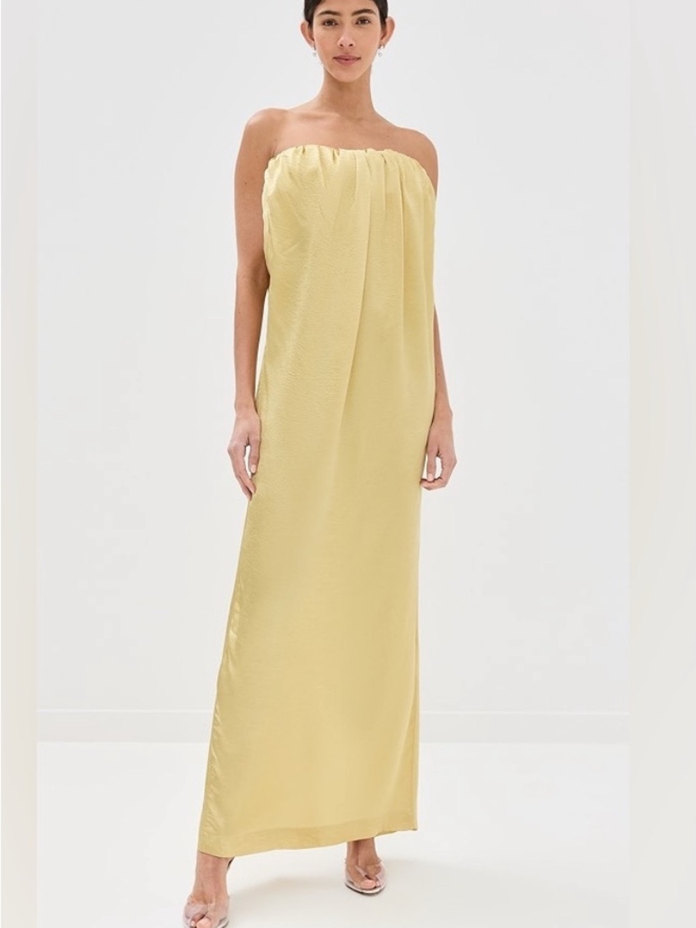Anna October Pale Yellow Strapless Maxi Dress